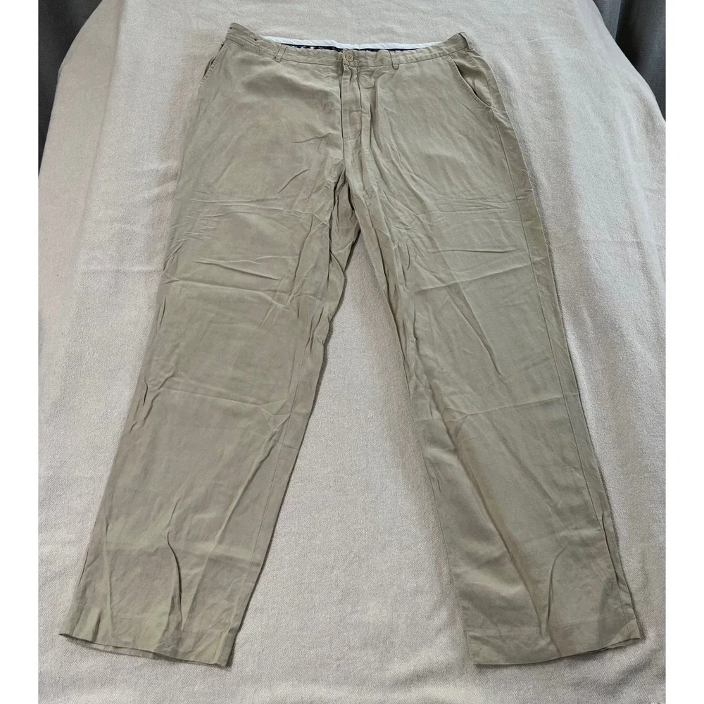 Polo Ralph Lauren Flat Pants‎ Men's size 38x32 Tan Khaki Linen Silk Blend